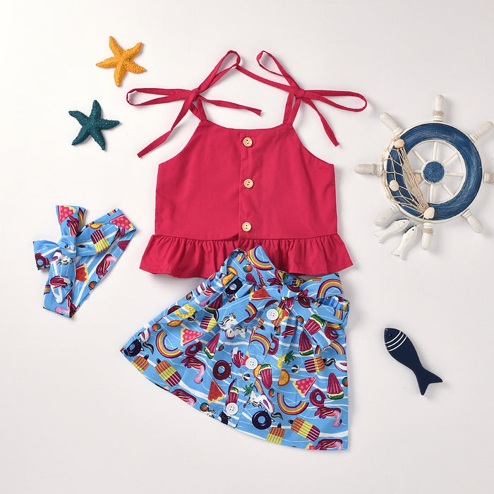 Suspender top cartoon cute fruit printed short skirt skirt skirt Headband