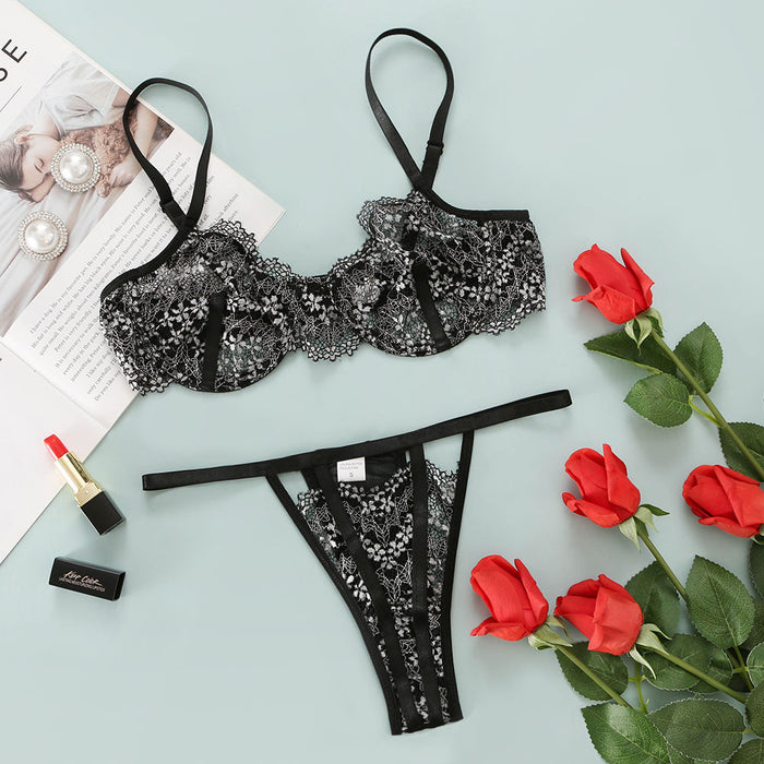 Two-color Lace Mesh Underwear Sexy Stitching Lingerie Set