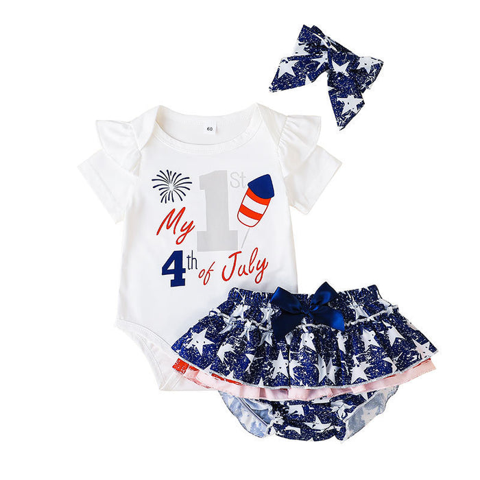 Independence Day Baby Letter Short Sleeve Jumpsuit