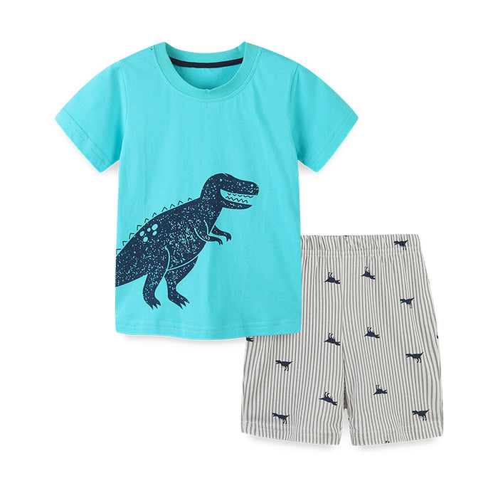 Boys' T-shirt set short sleeve knitted cotton round neck medium and small children's shorts two-piece set