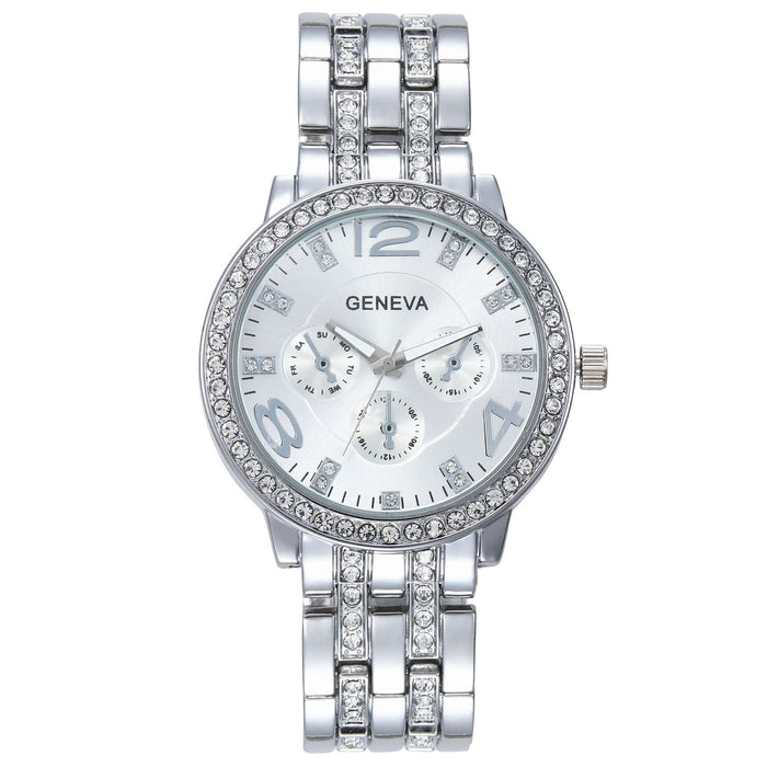 Steel Band Quartz Watch Ladies Temperament Business Three Eyes Rose Gold Watches