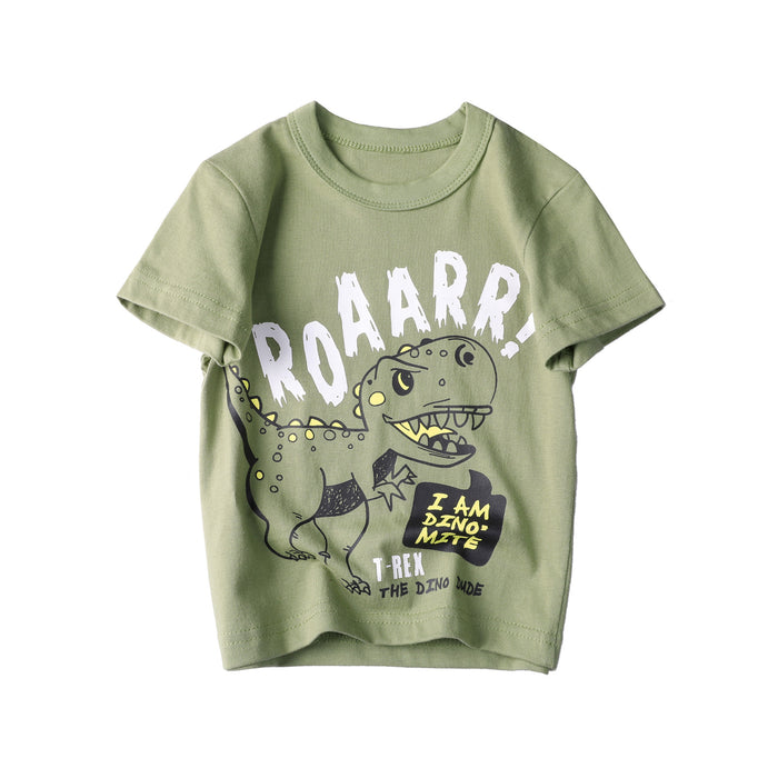 Tyrannosaurus Rex print children's medium and small children's Short Sleeve T-Shirt