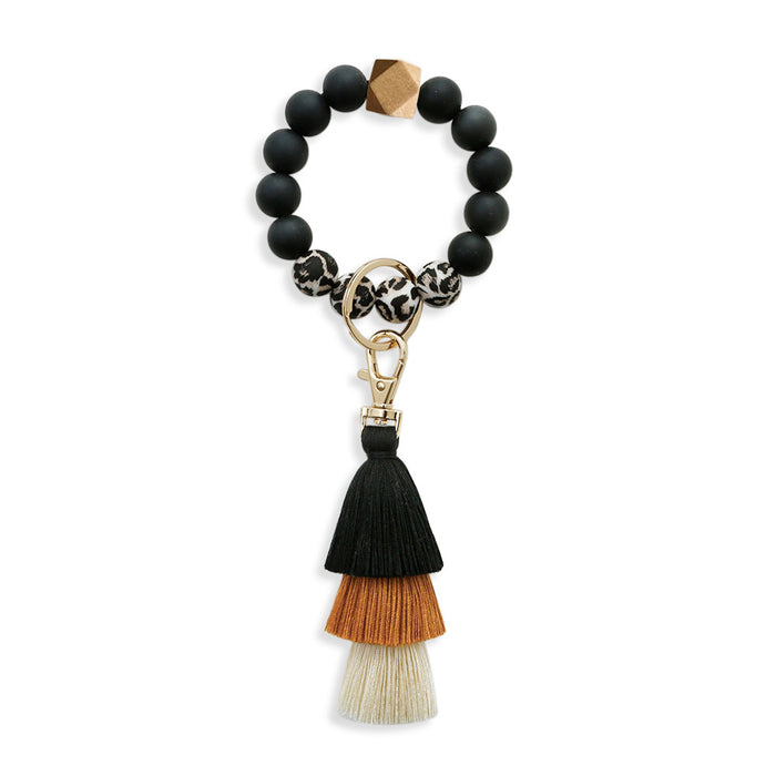 Handmade Cotton Tassel Leopard Silicone Bracelet Key Chain