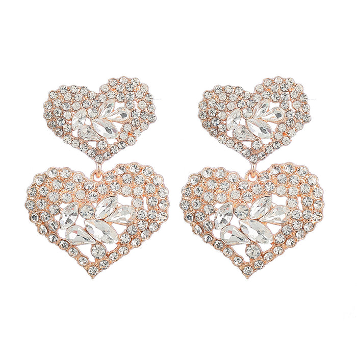 New Exaggerated Heart Earrings Vintage Stud Earrings for Women Inlaid Rhinestone