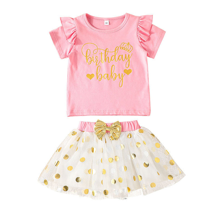 Girls' Summer Happy Birthday Mesh Skirt Set