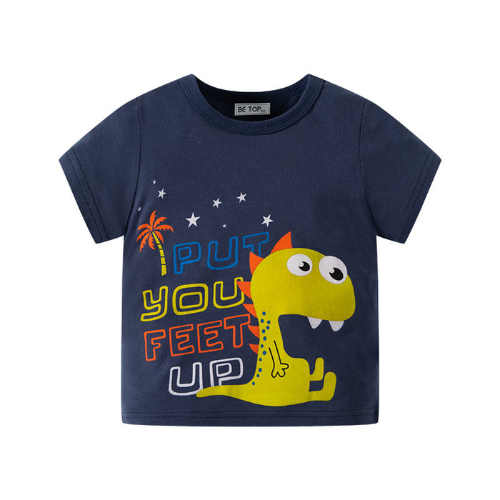 Children's half sleeve cartoon dinosaur cotton boys' short sleeve