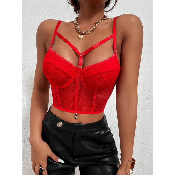Lace Sexy Women Slim Fit Red Tank Top