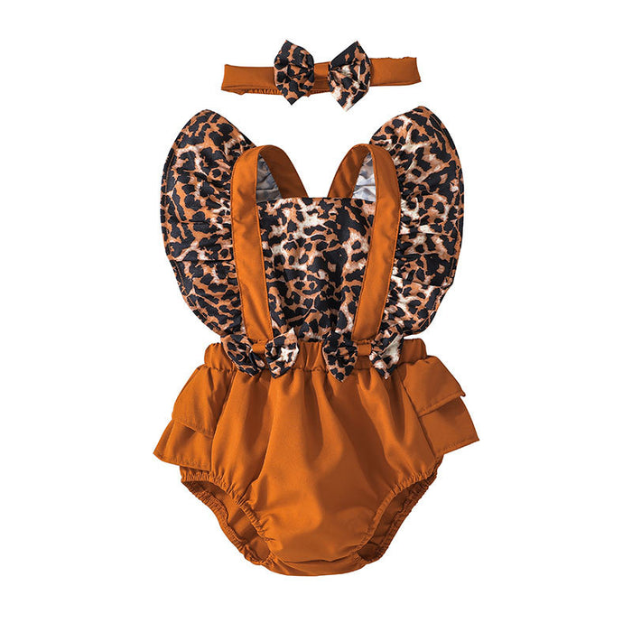 Baby Girls Cute Leopard Jumpsuit Set
