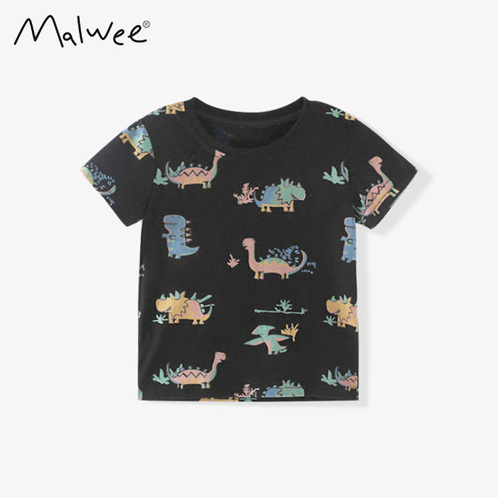 Cartoon animal cotton boys short sleeve printed round neck T-shirt