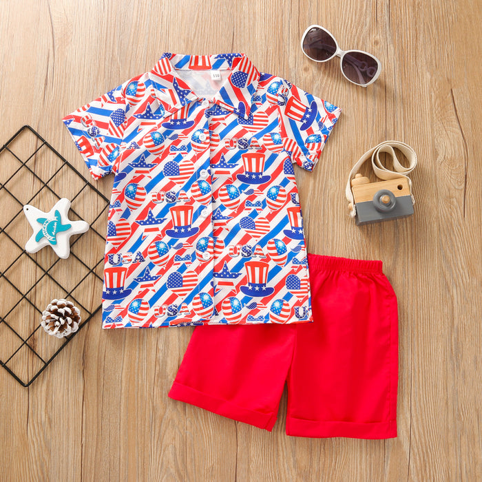 Boys' Lapel Short Sleeve Shirt Set