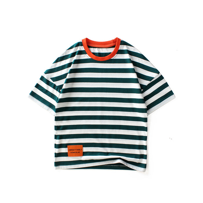 Knitted stripe label top children's short sleeve