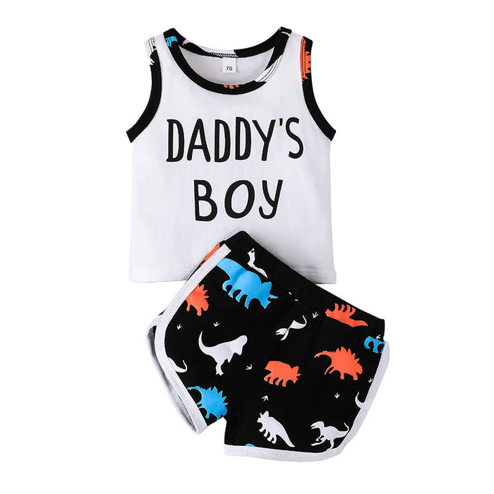 Daddy's Boy Cartoon Dinosaur Vest Shorts Set