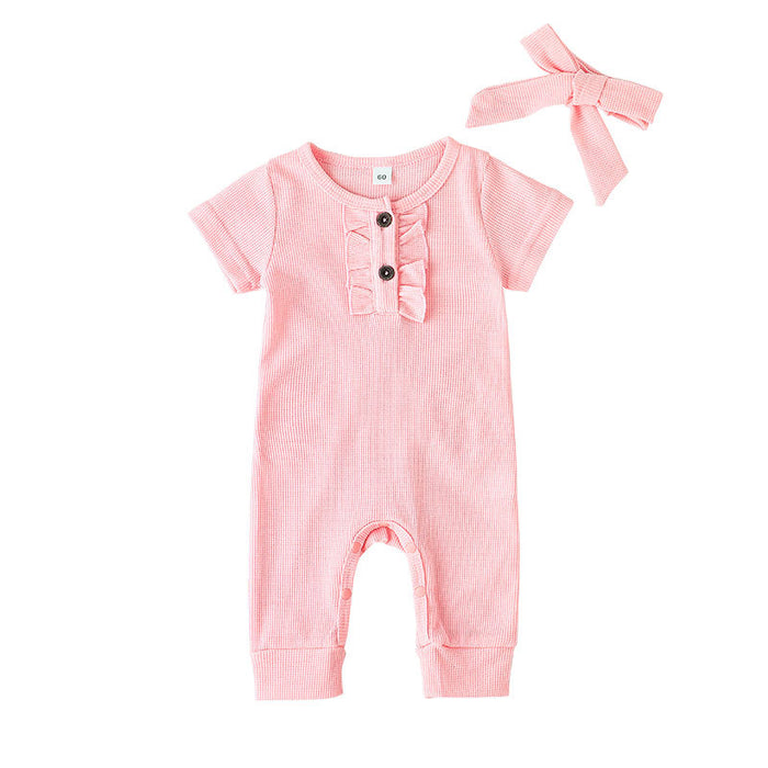 Casual Baby Girl Solid Color Short Sleeve Jumpsuit