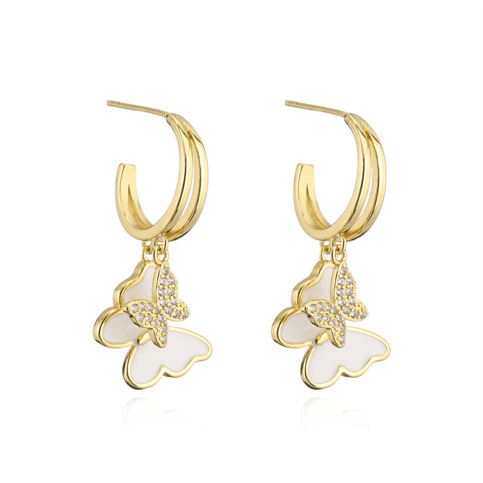 Light Luxury Oil Drop Gold Color Zircon Butterfly Earrings