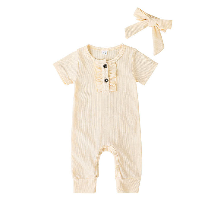 Casual Baby Girl Solid Color Short Sleeve Jumpsuit