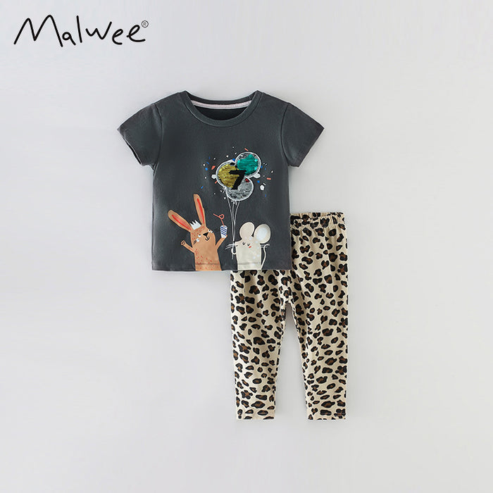 Small and medium-sized boys' suit animal cotton trousers short sleeve two-piece set