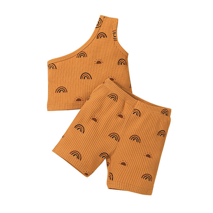 Off Shoulder Little Girl Fashion Shorts Two Piece Set