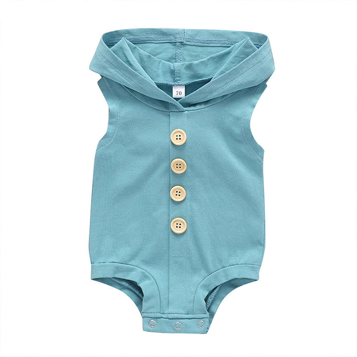 Summer Baby Hooded Jumpsuit Sleeveless Solid Color Bodysuit
