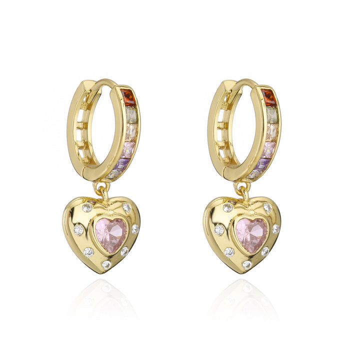 Popular Light Luxury Heart Shaped Gold Color Zircon Earrings