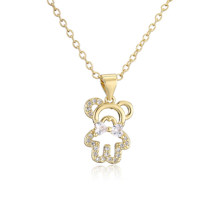 Fashion Mini Openwork Gold Color Bear Pendant Necklace