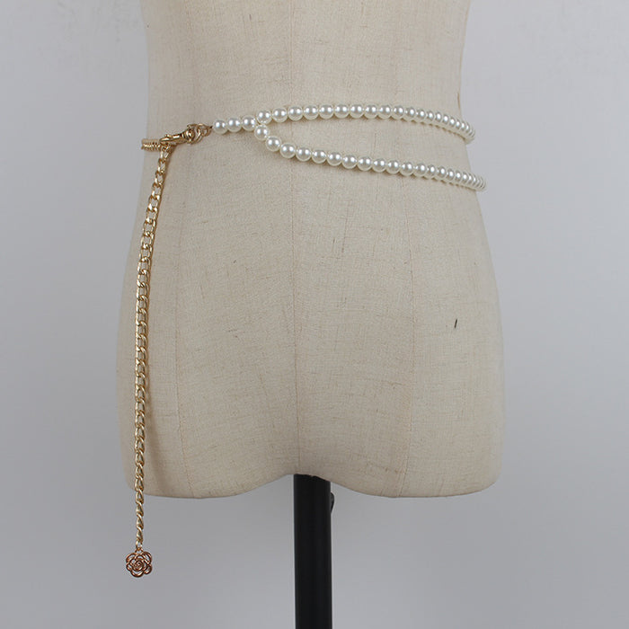 White Bead Decorative Thin Chain Waist Chain Female