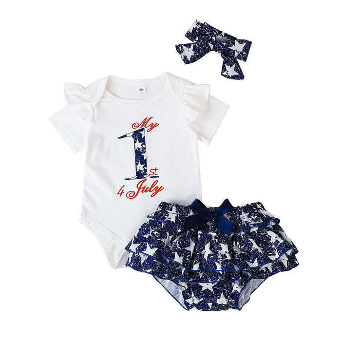 Independence Day Baby Letter Short Sleeve Jumpsuit