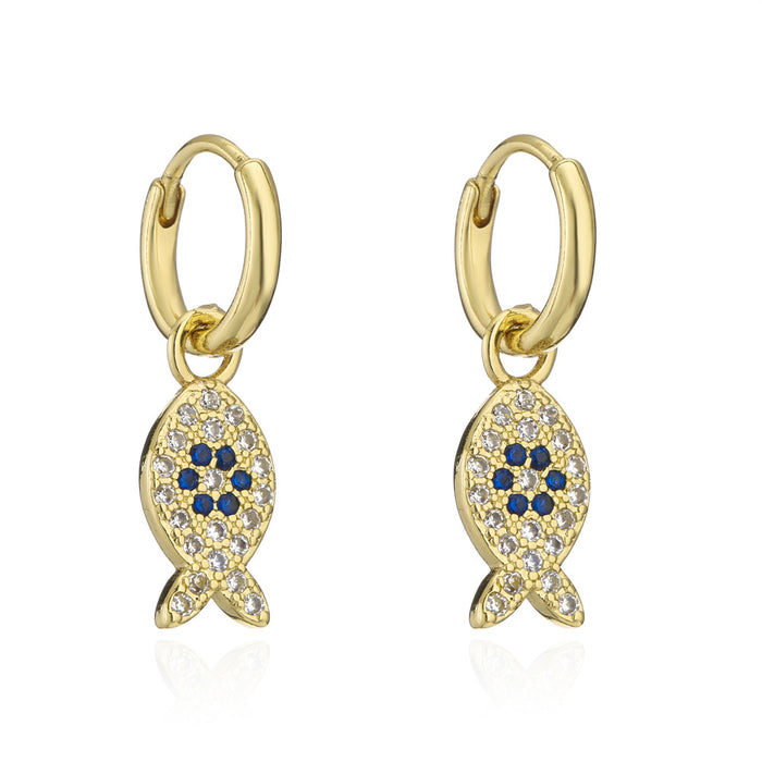 New Gold Color Zircon Small Fish Seahorse Women's Earrings