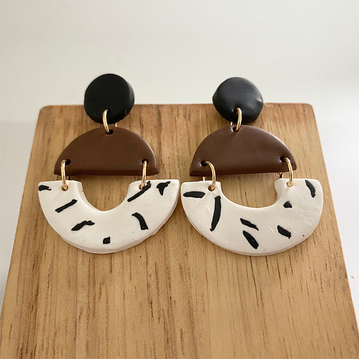 New Jewelry Art Geometry Handmade Clay Soft Pottery Earrings Female