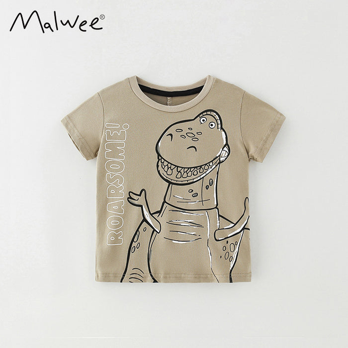 Boys' cartoon animal cotton short sleeve round neck T-shirt