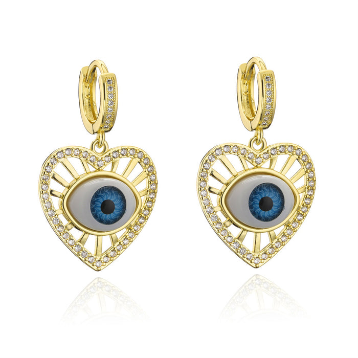 New Gold Color Zircon 3D Eye Personality Earrings