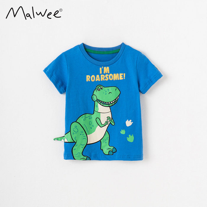 Boys' cartoon animal cotton short sleeve printed dinosaur round neck T-shirt