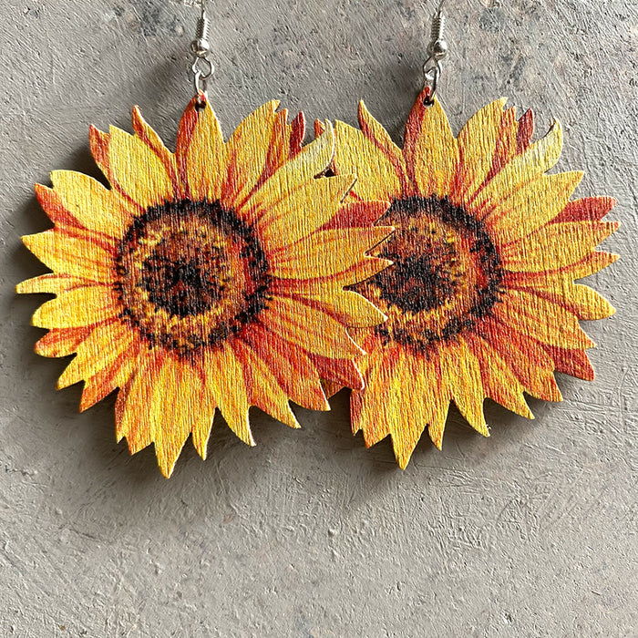 Creative Sunflower Cactus Women's Wooden Earrings