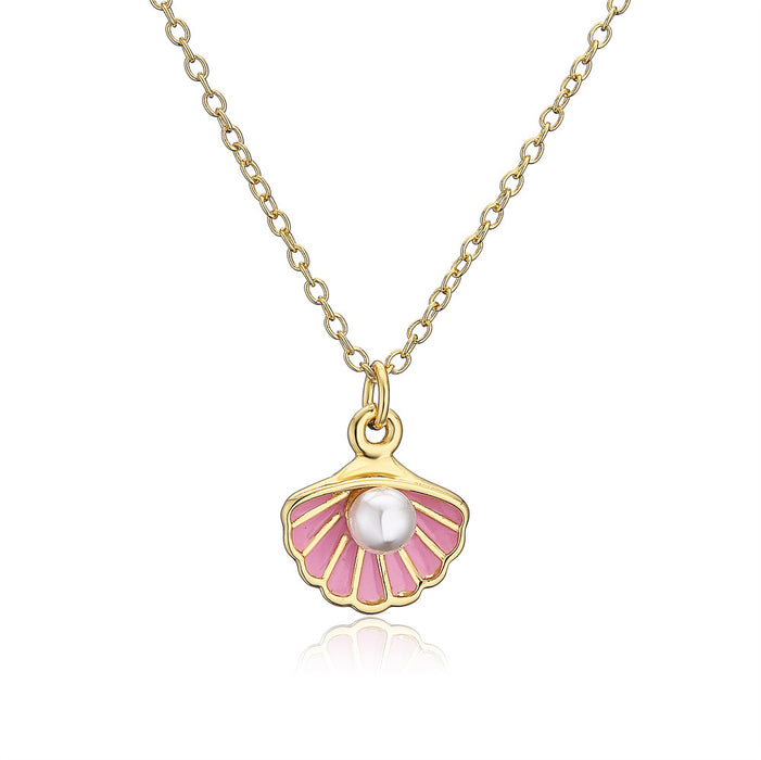 Oil Drop Shell Shape Pendant Gold Women's Necklace
