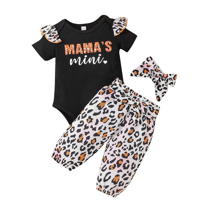 Letter waist pants leopard print three piece set