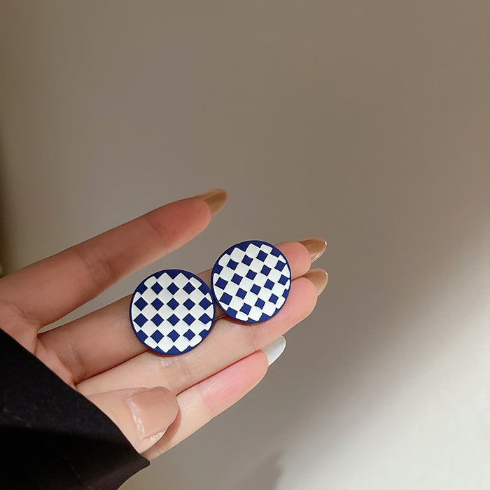 New Fashion Personalized Oil Dripping Checkerboard Love Earrings