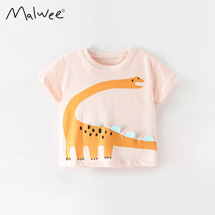 Small and medium-sized boys' animal cartoon cotton short sleeve round neck T-shirt