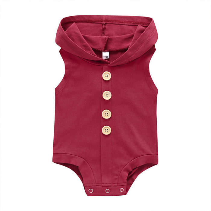 Summer Baby Hooded Jumpsuit Sleeveless Solid Color Bodysuit