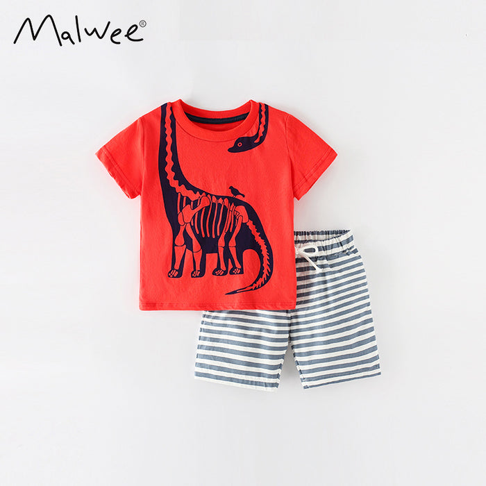Striped cotton shorts short sleeve two piece set