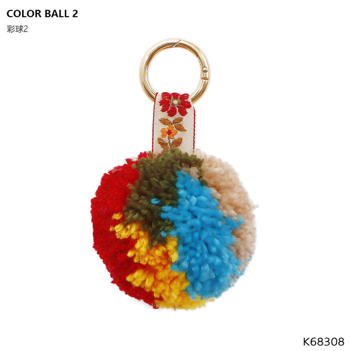 Hand Braided Boho Colored Pom Pom Keychain