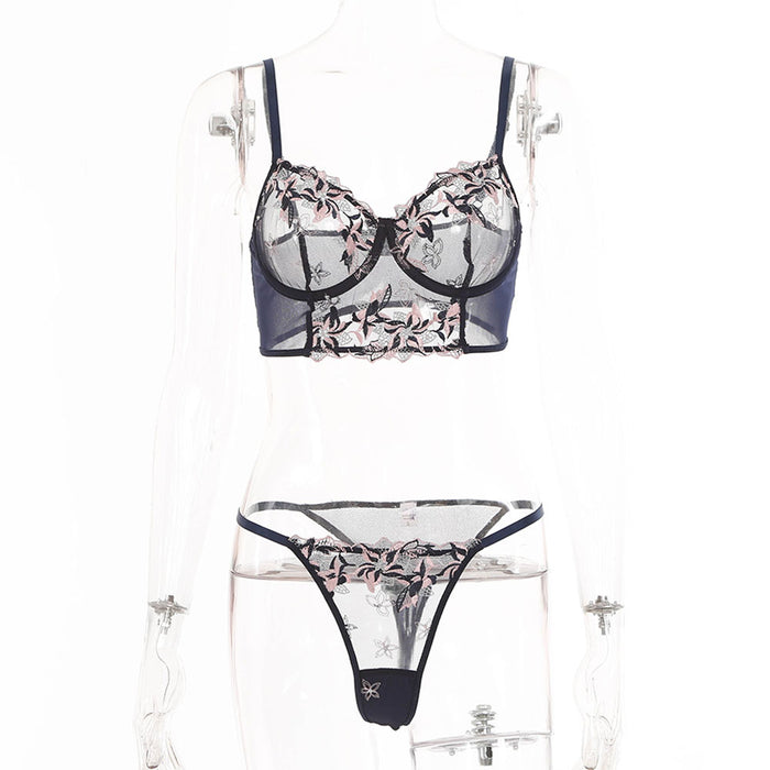 Women's Embroidered Mesh Underwear Sexy Lingerie Set
