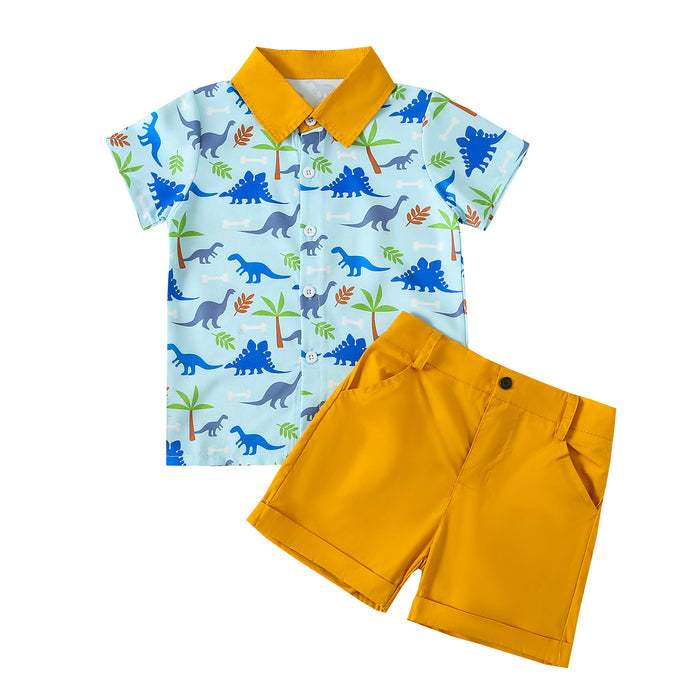 Boy's Dinosaur Printed Short Sleeved Shirt Two-piece Set
