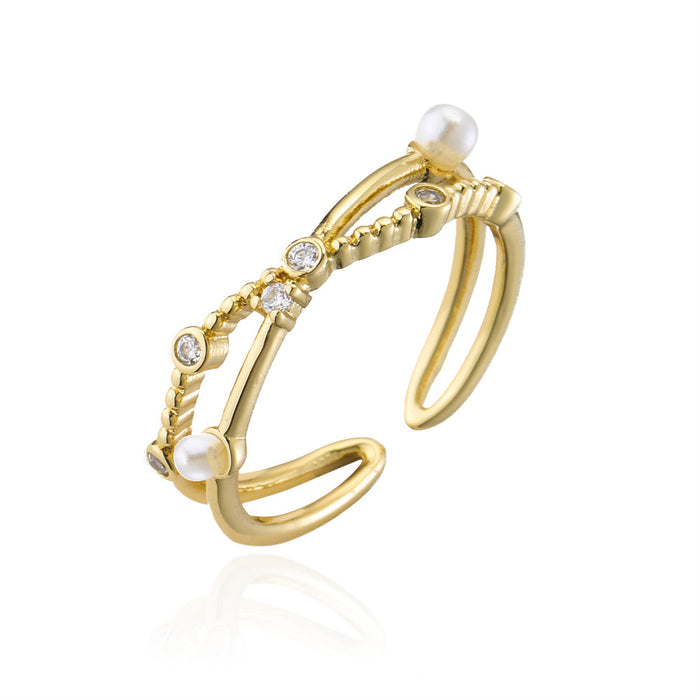Stylish Simple Micro Set Zircon Geometric Open Ring