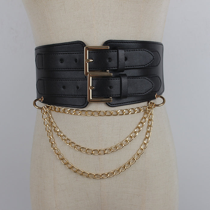 Fashion Decorative Women's Wide Belt with Chain