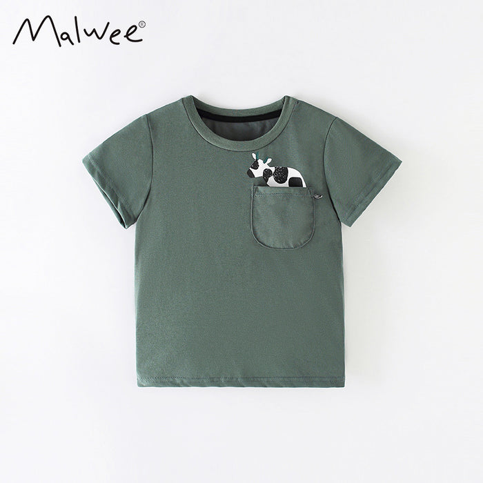 Handsome boys' cartoon cotton short sleeve boys' round neck T-shirt