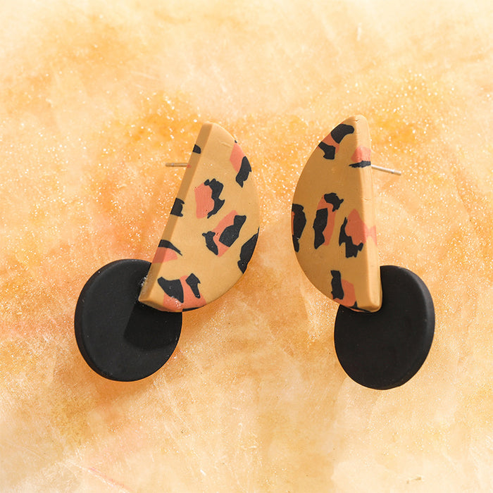 Spring and autumn leopard pattern retro soft pottery Earrings irregular Earrings