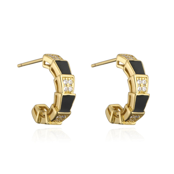 Light Luxury Style Oil Drop Gold Color Zircon Geometric Earrings