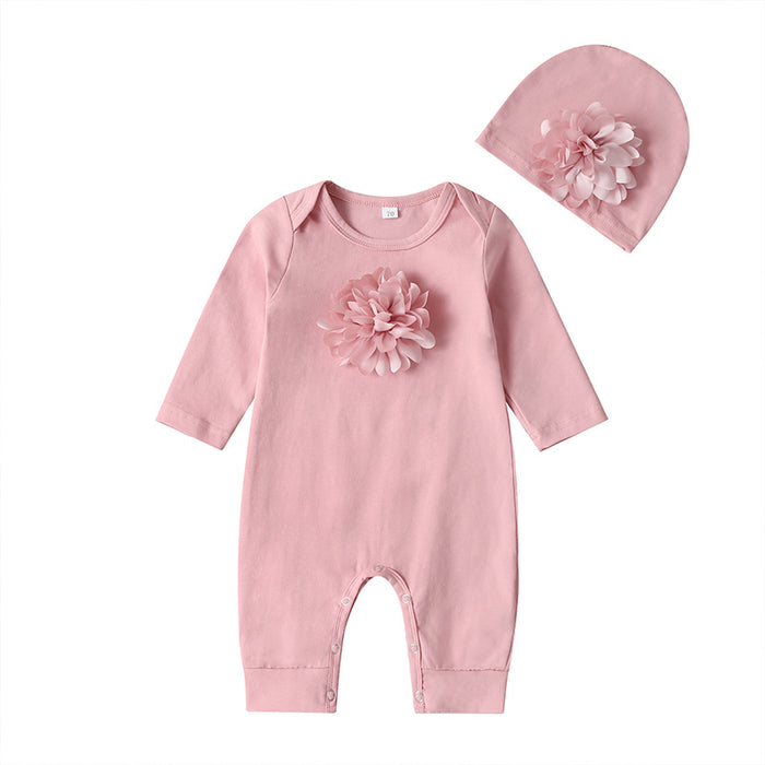 Long Sleeved Baby Flower Bodysuit With Hat