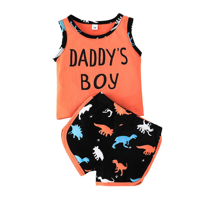 Daddy's Boy Cartoon Dinosaur Vest Shorts Set