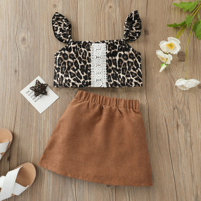 Leopard corduroy small fly sleeve two piece set