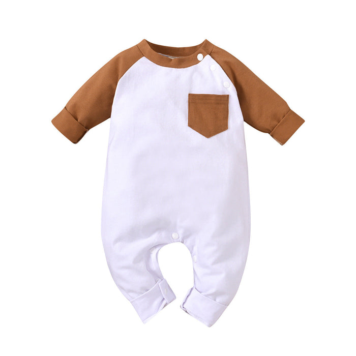 Solid colour long sleeve pocket Khaki creeper patchwork Jumpsuit